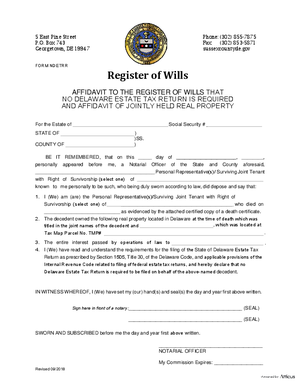 Thumbnail of Delaware Form Affidavit Of No Delware Inheritance Tax Return Required And Jointly Held Real Property (Sussex County) (Sussex)