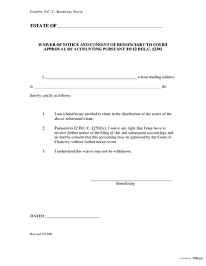 Thumbnail of Delaware Form Benficiary Waiver (New Castle County) (New Castle)