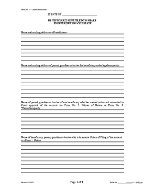 Thumbnail of Delaware Form List Of Beneficiaries (Kent)