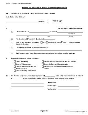 Thumbnail of Delaware Form Opening Petition (Kent)