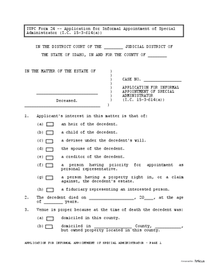 Thumbnail of Idaho Form Application For Informal Appointment Of Special Administrator