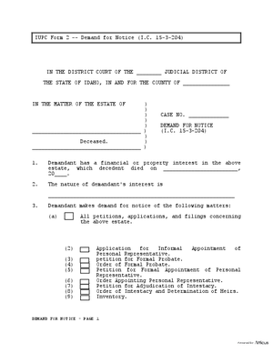 Thumbnail of Idaho Form Demand For Notice