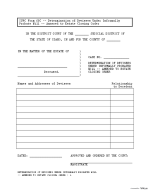 Thumbnail of Idaho Form Determination Of Devisees Under Informally Probated Will -- Annexed To Estate Closing Order