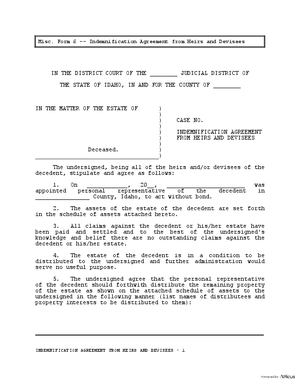 MISC006: Indemnification Agreement From Heirs And Devisee - Idaho ...