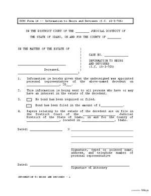 Thumbnail of Idaho Form Information To Heirs And Devisees