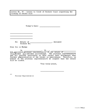 Thumbnail of Idaho Form Letter To Clerk Of Probate Court Requesting The Closing Of Estate File