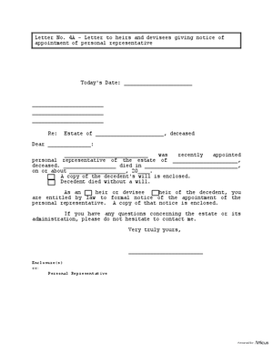 Thumbnail of Idaho Form Letter To Heirs And Devisees -- Notice Of Appointment Of Personal Representative