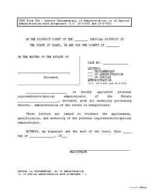 Thumbnail of Idaho Form Letters Testamentary, Of Administration, Or Of Special Administration With Acceptance