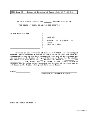 Thumbnail of Idaho Form Notice Of Division Of Trust