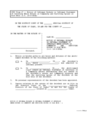 Thumbnail of Idaho Form Notice Of Informal Probate