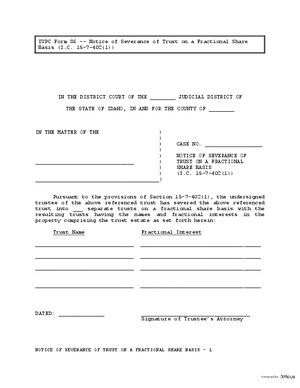 Thumbnail of Idaho Form Notice Of Severance Of Trust On A Fractional Share Basis