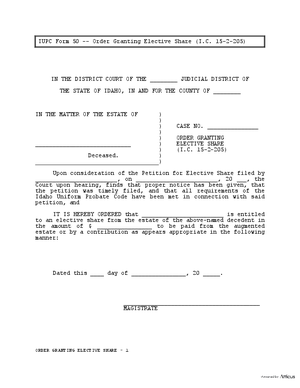 Thumbnail of Idaho Form Order Granting Elective Share