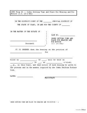 Thumbnail of Idaho Form Order Setting Time And Place For Hearing And For Notice