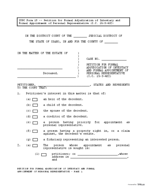 Thumbnail of Idaho Form Petition For Formal Adjudication Of Intestacy And Formal Appointment Of Personal Representative