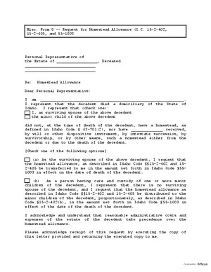 Thumbnail of Idaho Form Request For Homestead Allowance
