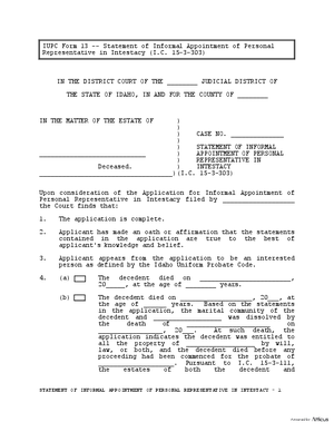 Thumbnail of Idaho Form Statement Of Informal Appointment