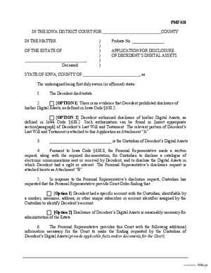 PMF 418: Application For Disclosure Of Digital Assets - Iowa | Atticus ...