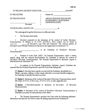 PMF 416: Application For Disclosure Of Electronic Communications - Iowa ...