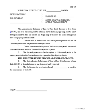 Thumbnail of Iowa Form Order Granting Extension Of Time To Close Estate