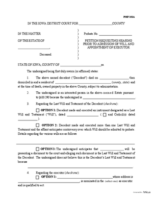 PMF 101A: Petition Requesting Hearing Prior To Admission Of Will And ...