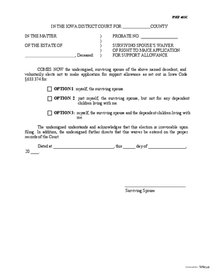 Thumbnail of Iowa Form Surviving Spouse’s Waiver Of Right To Request Support Allowance