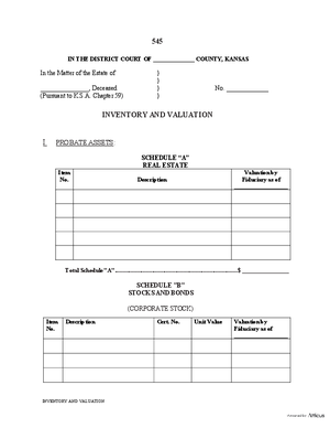 Thumbnail of Kansas Form Inventory And Valuation