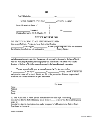 Thumbnail of Kansas Form Notice Of Hearing Of Petition For Determining Descent