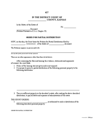 Thumbnail of Kansas Form Order For Partial Distribution