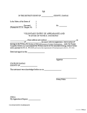 713: Voluntary Entry Of Appearance And Waiver Of Notice [And Bond] (If ...