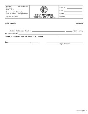 Thumbnail of Kentucky Form Order Appointing Trustee Under Will