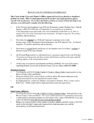 Thumbnail of Tennessee Form Personal Representative Instructions (Blount)